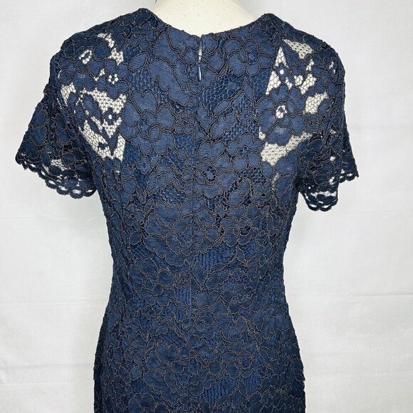 Lauren Ralph Lauren Scalloped Hem Lace Overlay Navy Blue Dress Size 10 - Picture 10 of 11